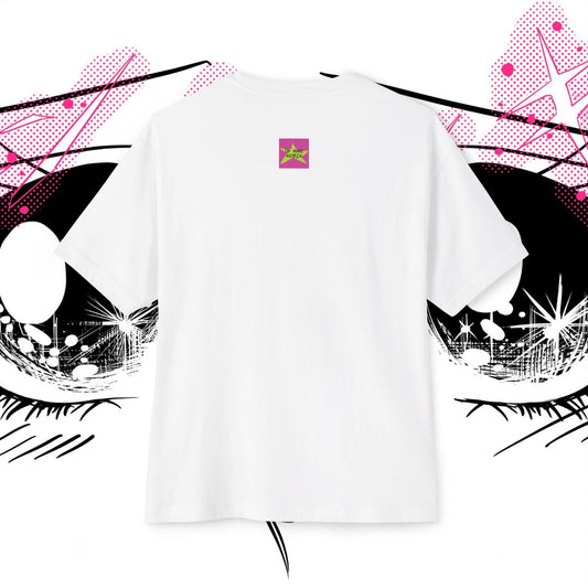 Back view, Oh Mine Words Brand Logo Screen, of Unisex oversized "รักแม่ (วงกุหลาบ) - Love Mom (Roses Circle)" white t-shirt - Mother's day - Unique Fashion Tops - Rose graphic, Thai-twist, front and back print.