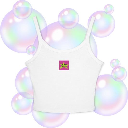 Front view of OMW Spaghetti Strap shade Solid White Blend - OMW OG! Collection - Oh Mine Words Branding Apparel - Unique fashion tops - Star design perfect for everyone-everywhere/ casual, cool, chic, chill and summer.