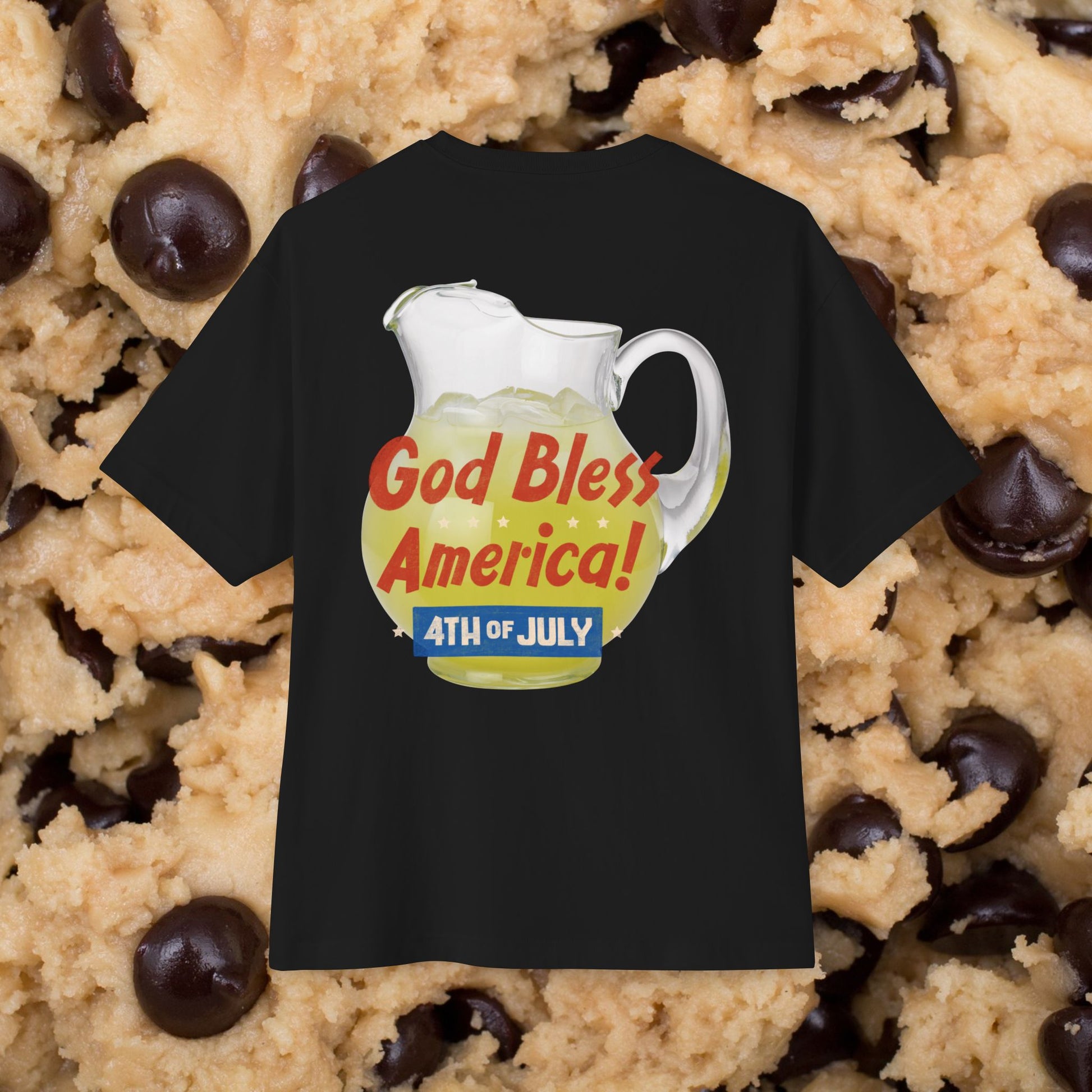 A Jug of America (Lemonade), Unisex Oversized Black T-shirt for 4th of July at back view – Unique Fashion Tops – Cool and Fun Design, Comfortable and Relax Fits. Front and Back Print – Oh Mine Words 