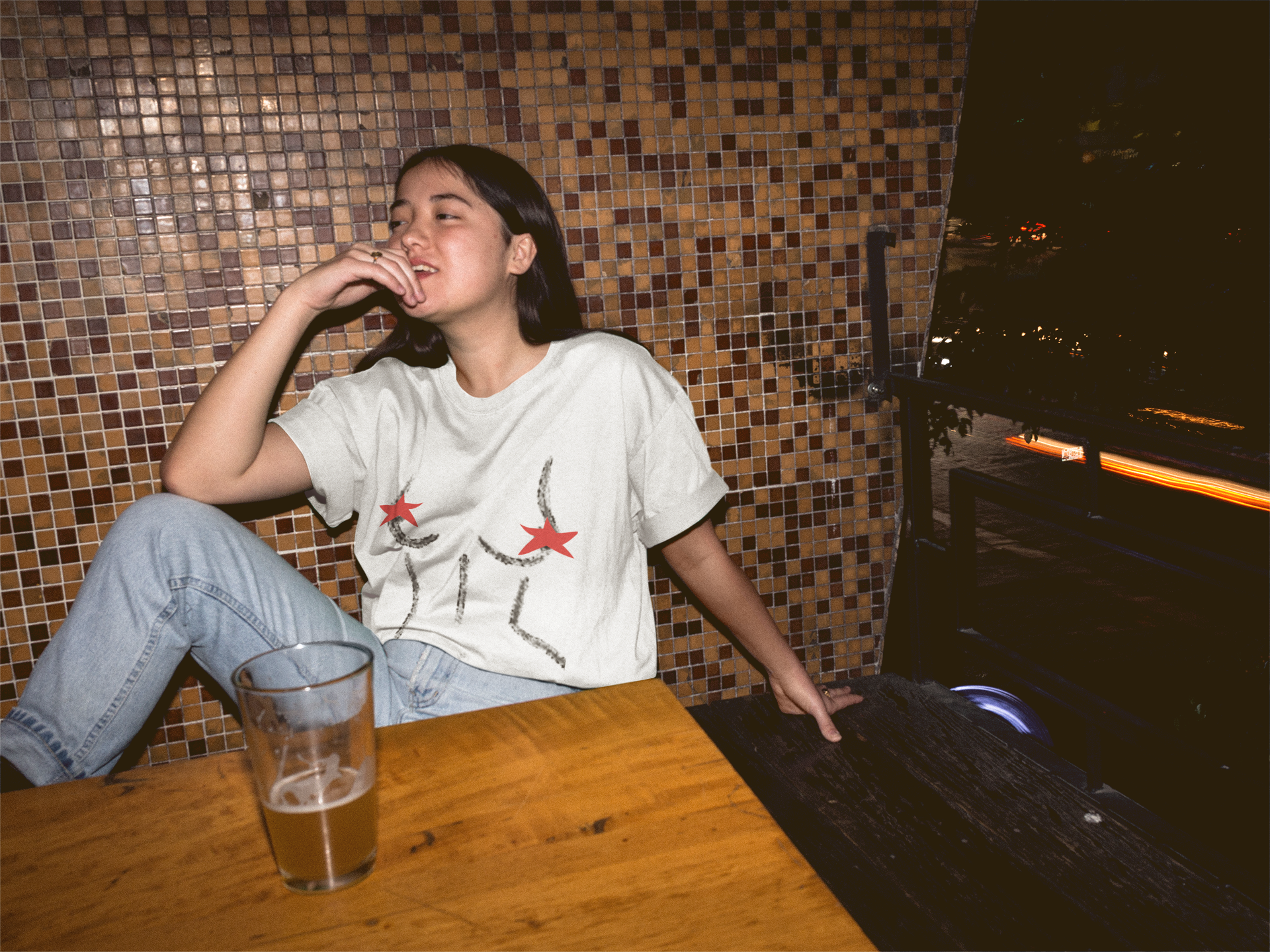 A women wearing "Curvyvivi" unisex oversized white T-shirt at Front View - Unique fashion tops, Artistic and standout perfect for Teens. Front and Back printed - Oh Mine Words