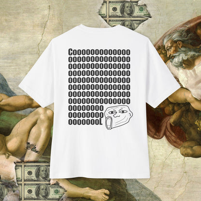 Back View of "Cool" Words Expressed, Meme and Funny Tee - Unisex Oversized White T-shirt – Unique Fashion Tops - Comfortable, Perfect for Teens and Adults. Front and Back Print – Oh Mine Words