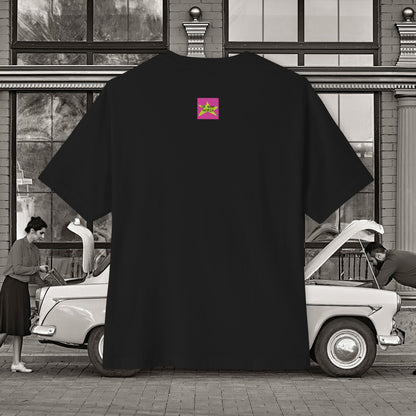 Back view, Oh Mine Words Brand Logo Screen, of Unisex Oversized "Stickies USA" Black T-shirt - Unique Fashion Tops, Classic design, perfect for American and to wear in 4th of July - Front and Back Print.