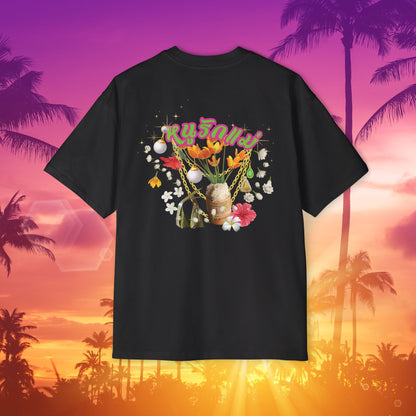 Back view of "Limited Edition หนูรักแม่ (Style-07) Oversized Tee" unisex black t-shirt - Unique fashion tops - Thai culture inspired, exotic design, standout, chic and cool. Perfect for everyday casual, summer and Mother's day. Front and back printed - Oh Mine Words