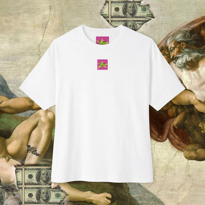Front View, Oh Mine Words Brand Logo Screen of "Cool" Words Expressed, Meme and Funny Tee. Unisex Oversized White T-shirt – Unique Fashion Tops - Comfortable, Perfect for Teens and Adults. Front and Back Print.