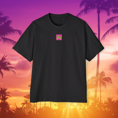 Front view, Brand logo screen - Oh Mine Words, of "Limited Edition หนูรักแม่ (Style-07) Oversized Tee" unisex black t-shirt - Unique fashion tops - Thai culture inspired, exotic design, standout, chic and cool. Perfect for everyday casual, summer and Mother's day. Front and back printed.