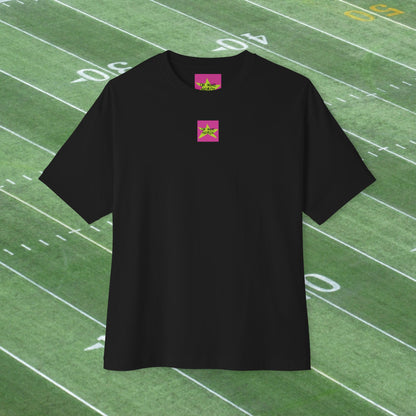 Front view, Oh Mine Words Brand Logo Screen, of Unisex Oversized "Classic American Football (Black)" T-shirt - Unique Fashion Tops Design for 4th of July, Front and Back Print - Oh Mine Words.
