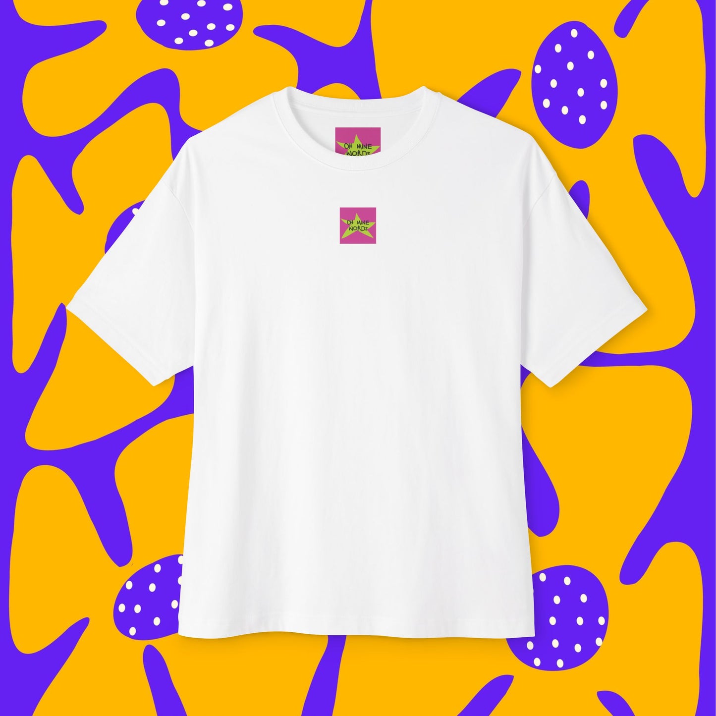 Front view, Oh Mine Words Brand Logo Screen, of unisex oversized "I Thought I Used To Be Tired (White)" t-shirt - unique fashion tops, funny quote for Adulthood, Parents, Parenthood, Dad, Mom - Front and Back Print.