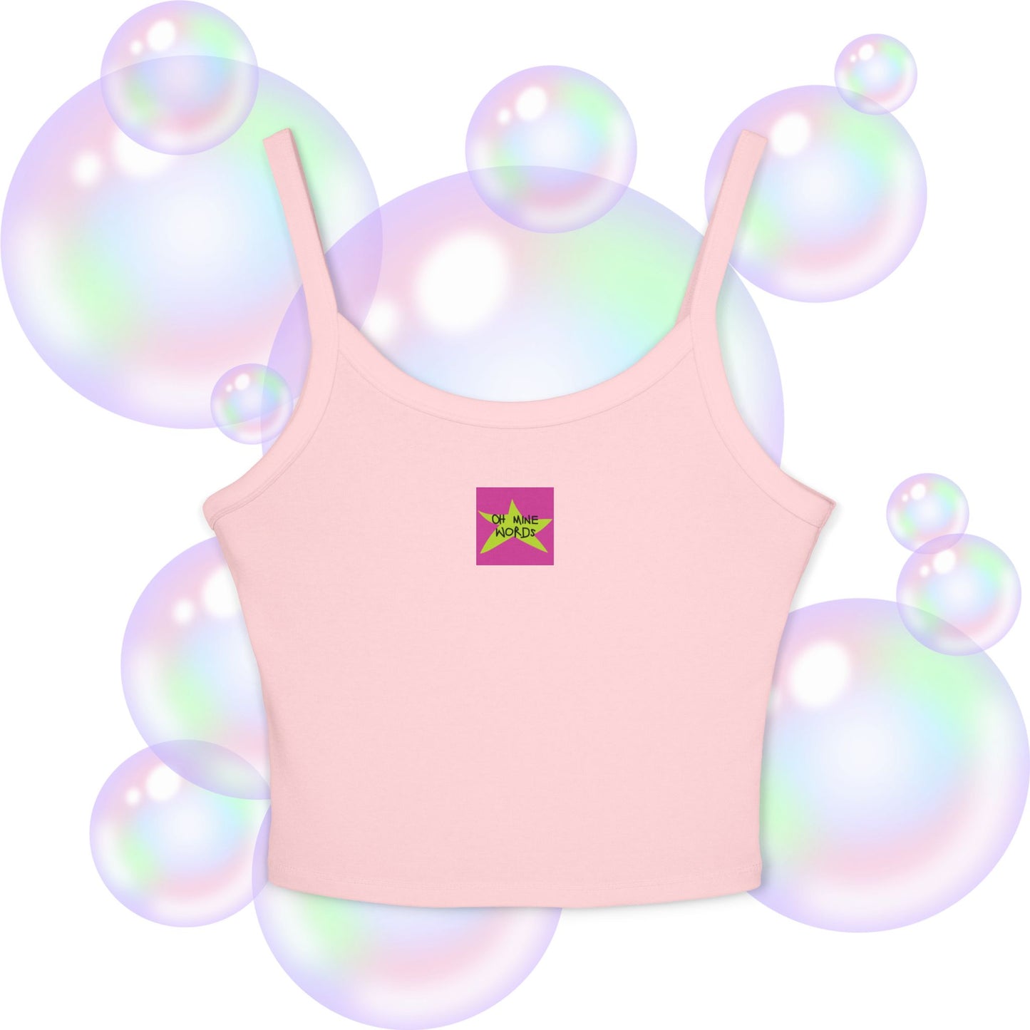 Front view of OMW Spaghetti Strap shade Solid Pink Blend - OMW OG! Collection - Oh Mine Words Branding Apparel - Unique fashion tops - Star design perfect for everyone-everywhere/ casual, cool, chic, chill and summer.