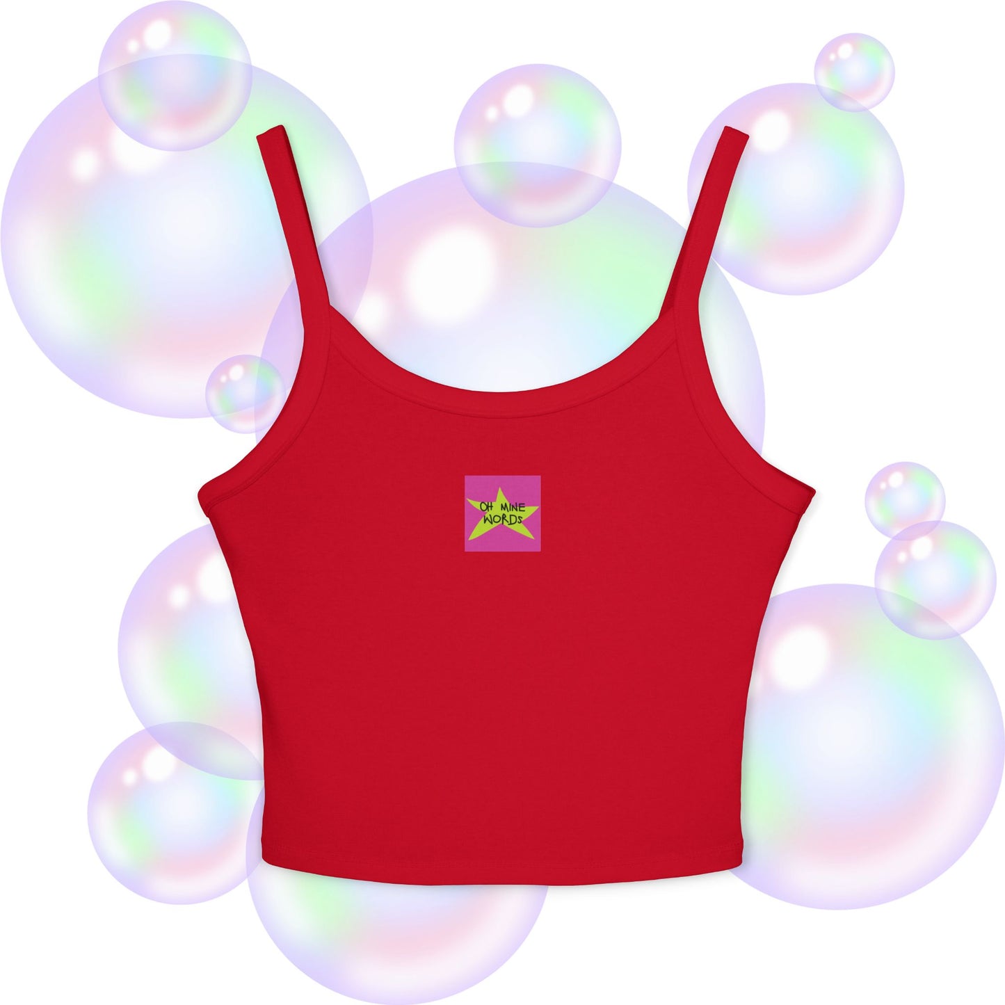 Front view of OMW Spaghetti Strap shade Solid Red Blend - OMW OG! Collection - Oh Mine Words Branding Apparel - Unique fashion tops - Star design perfect for everyone-everywhere/ casual, cool, chic, chill and summer.