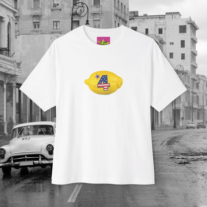 Front view of unisex oversized white "The Fourth" T-shirt for American's 4th of July - Streetwear, Chic, Cool, Unique fashion tops - Front and Back print - Oh Mine Words