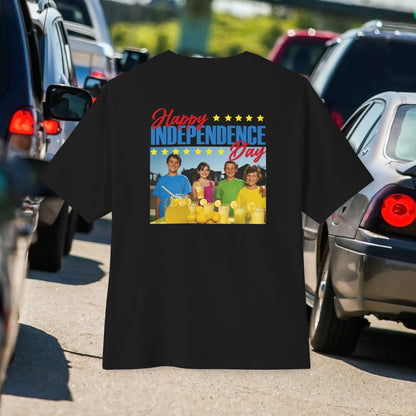 The Kids & Their Lemonade (Happy Independence Day), Unisex Oversized Black T-shirt for 4th of July at back view – Unique Fashion Tops – Cool, Comfortable, Standout with Vintage Design. Front and Back Print – Oh Mine Words