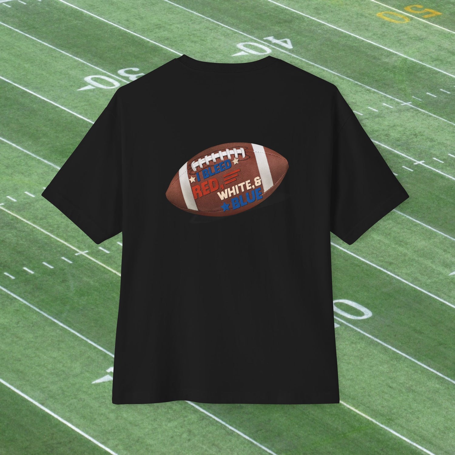 Unisex Oversized "Classic American Football (Black)" T-shirt at back view - Unique Fashion Tops Design for 4th of July, Front and Back Print - Oh Mine Words.