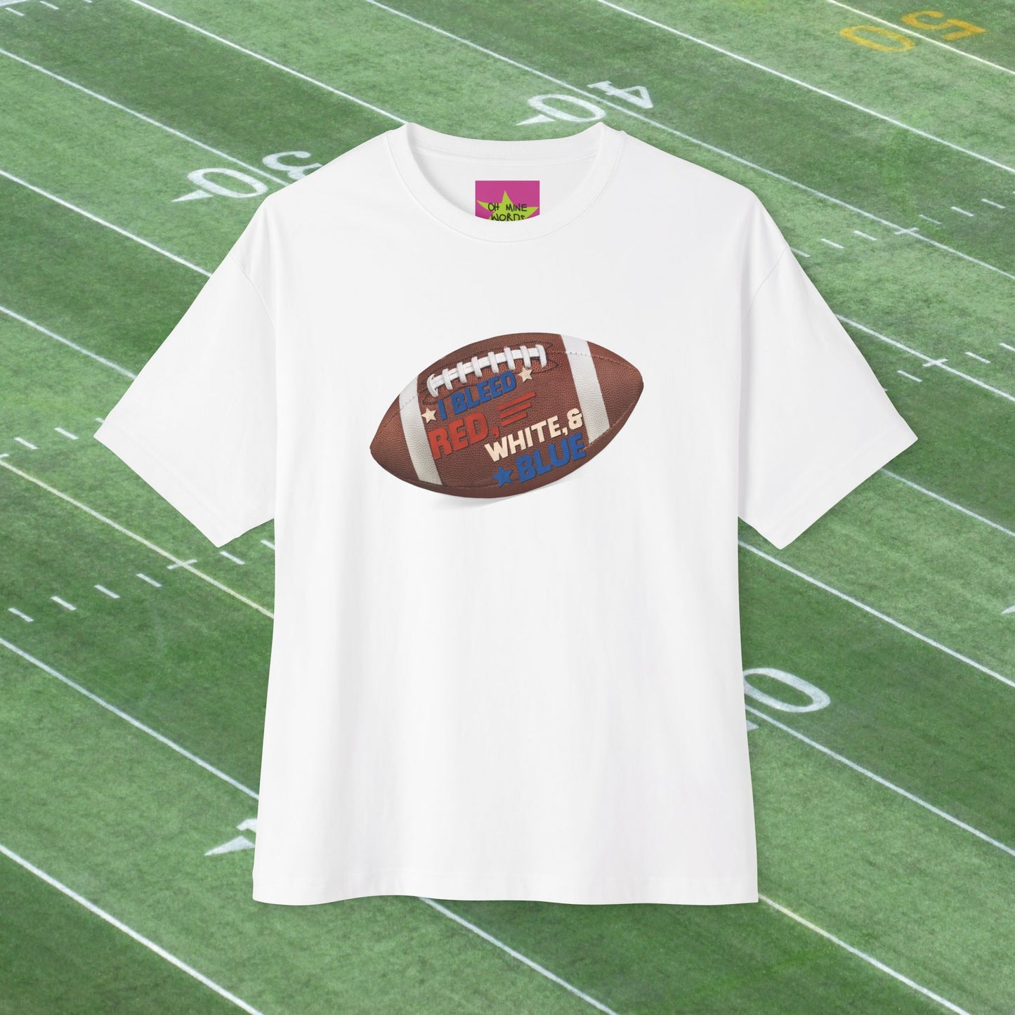 Unisex Oversized "Classic American Football (White)" T-shirt at back view - Unique Fashion Tops Design for 4th of July, Front and Back Print - Oh Mine Words.