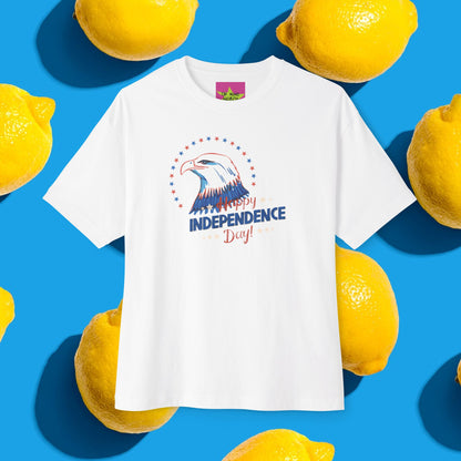 Unisex Oversized "The Eagle (Independence Day)" White T-shirt at front view - Unique Fashion Tops, Front and Back Print - Oh Mine Words.