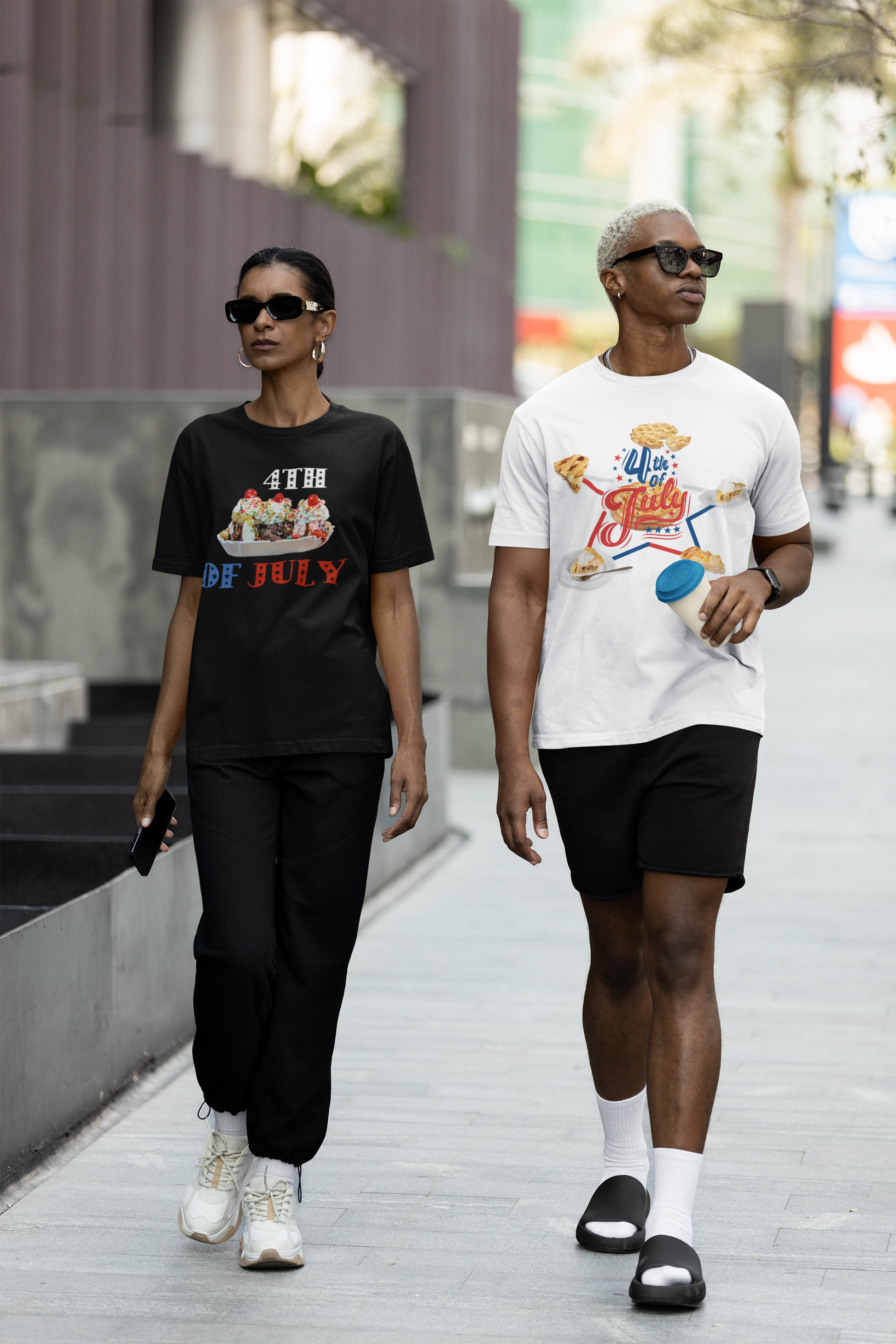 He wearing "The Star of Apple Pies" - Unisex Oversized White T-shirt at front view- Unique Fashion Tops Design American and for 4th of July, Front and Back Print - Oh Mine Words.